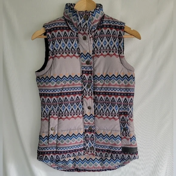 Kavu XS Insulated Vest Chevron/Aztec Button Up "Old School" Print NEW - Picture 2 of 9